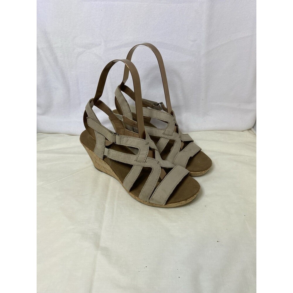 Rockport Sandals Womens 6 M Briah Gladiator Beige Leather Wedge Cork